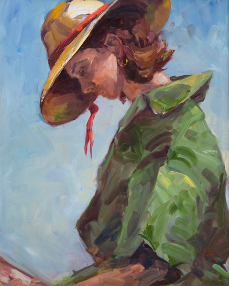 Girl in Hat with Red Ribbon by Priscilla Fossek